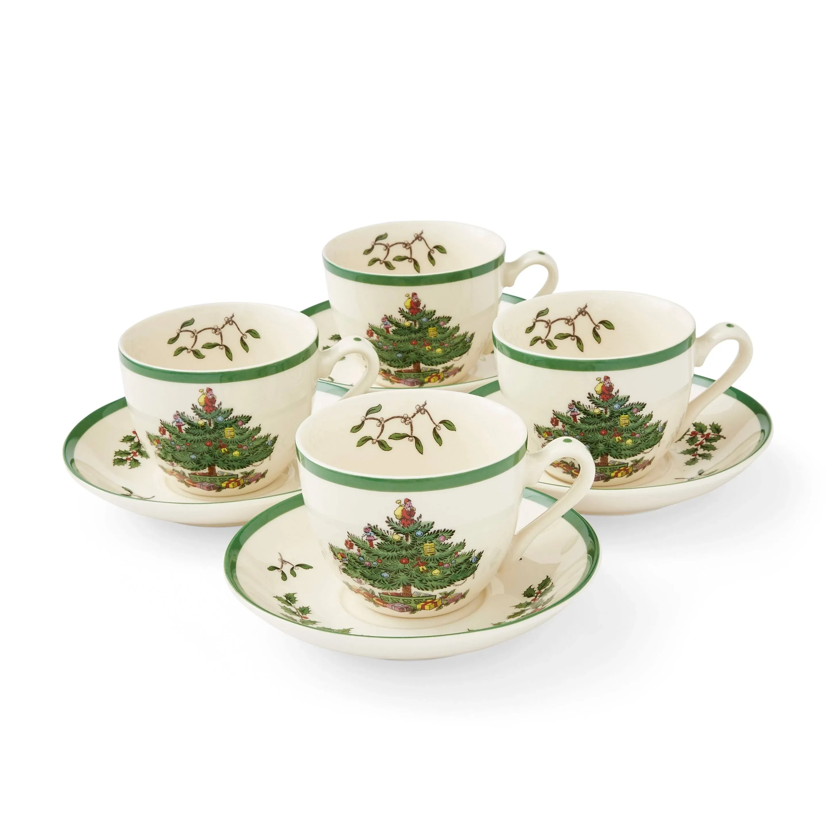 Spode Christmas Tree - Tea Cup and Saucer 7oz 0.2L Set of 4