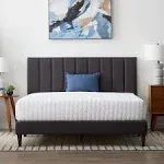 Lucid Twin Bedframe with Vertical Channeled Headboard — Upholstered Platform Bed — Easy Assembly — Twin Size — No Box Spring Needed — Stone Color