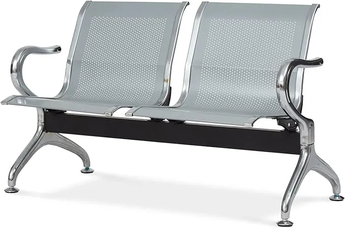 Kinsuite 2 Seat Airport Reception Chairs Waiting Room Chair with Arms, Metal Reception Bench Seating, Lobby Chairs for Business Office Hospital Bank Airport Market (Silver)