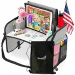 ZeaZu Kids Travel Tray with Bag - Toddler Car Seat Tray, Foldable Lap Travel Table Desk with iPad Holder, Drawing Board, Storage Pocket Organizer