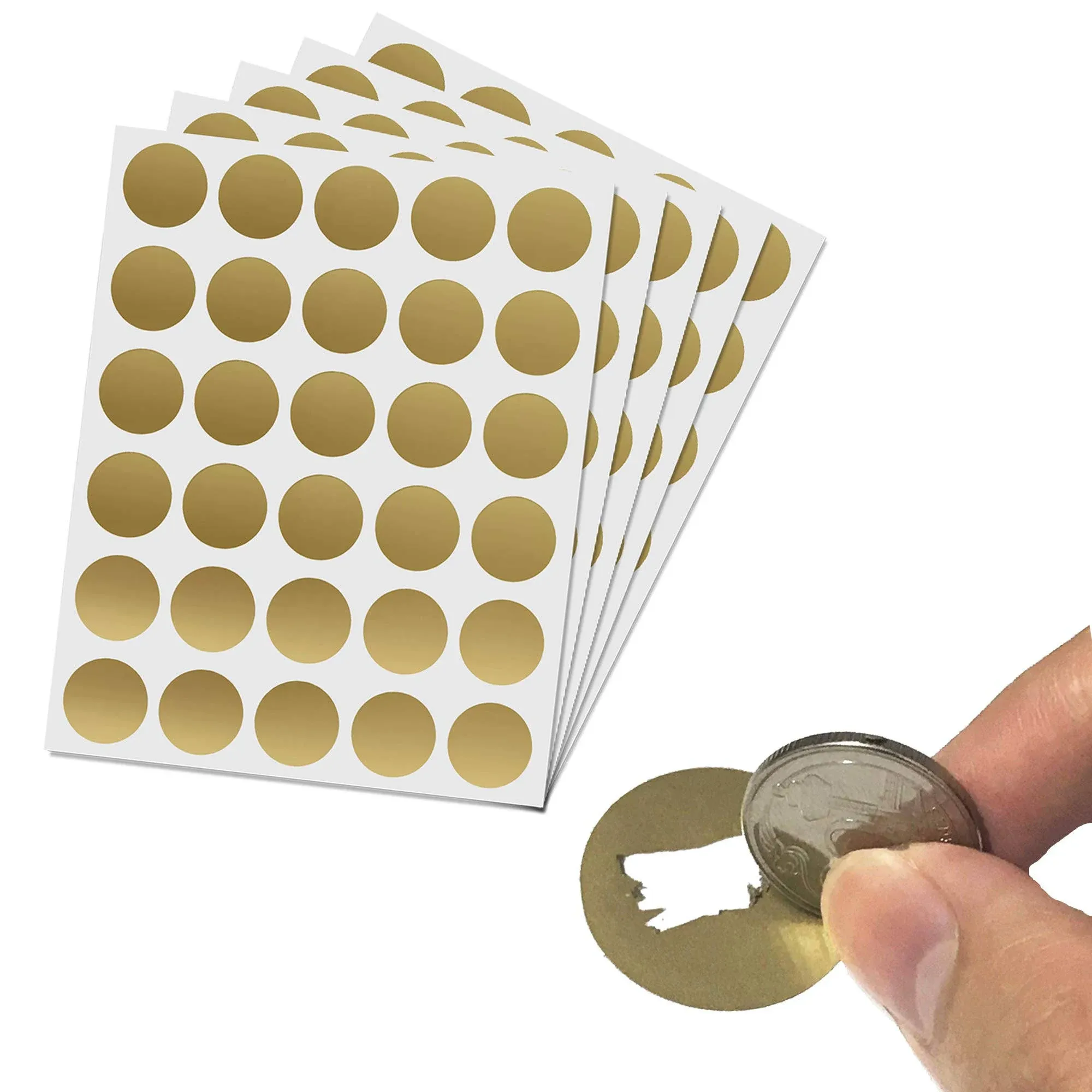 150 Pack, 1" Scratch Off Stickers Labels, Round Circle - Gold