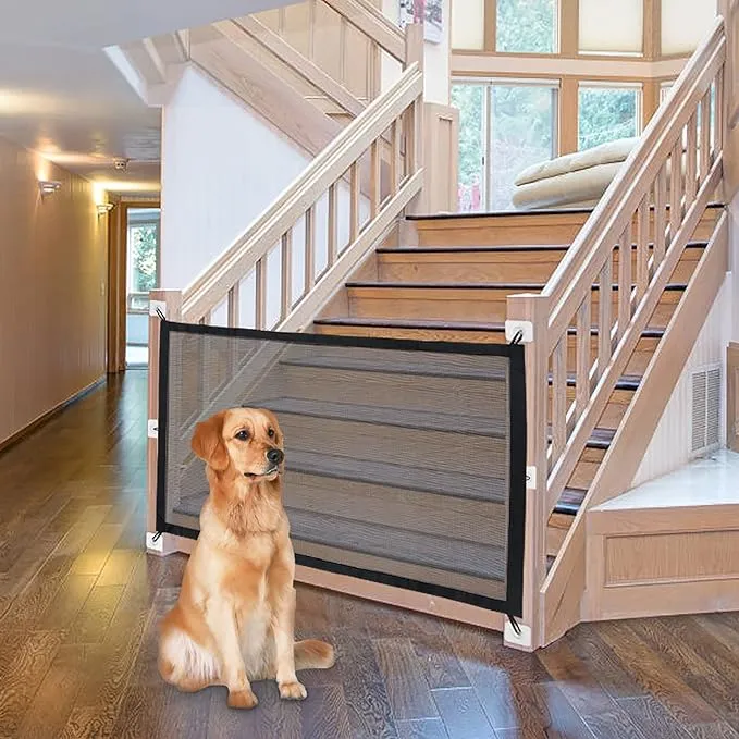 NWK Magic Dog Gate for Stairs Pet Gate for The House Providing a Safe Enclosure for Pets to Play and Rest, 6 Hooks Design (30'' X 35'')