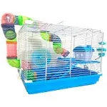 2 Levels Habitat Hamster Home Rodent Gerbil Mouse Mice Rat Wire Cage with Complete Set of Accessories (18" L x 12" W x 15" H, Blue)