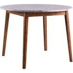 Teamson Home Ashton Wooden Round Dining Table with Faux Marble Top, White/Walnut- Final Sale