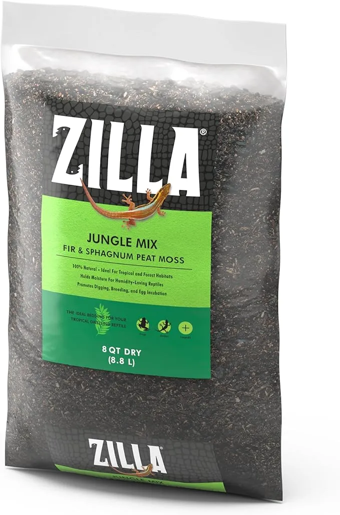 Zilla Pet Reptile Terrarium Substrate Bedding, Jungle Mix, for Frogs, Rainforest Geckos, Toads and Snakes, 8 Quart