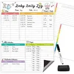 JJPRO Newborn Baby or Toddler Log Tracker Whiteboard - Reusable Daily Planner Chart to Log Feeding Food, Sleep&Naps, Diaper Change and