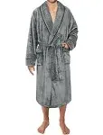 PAVILIA Mens Soft Robe, Plush Warm Bathrobe for Men, Long Spa Robe with Shawl Collar, Pockets, Trim Piping (Grey)