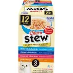 INABA Churu Stew for Cats, Broth Gelée with Shredded Chicken Side Dish Pouch with Vitamin E, 1.4 Ounces per Pouch, 12 Pouches, Chicken & Seafood Variety