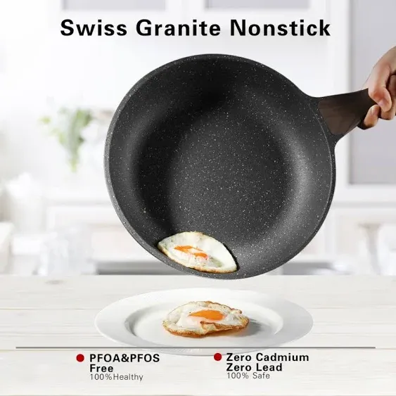 SENSARTE Nonstick Frying Pan Skillet, Swiss Granite Coating Omelette Pan, Healthy Stone Cookware Chef's Pan, PFOA Free (8/9.5/10/11/12.5 Inch) (8 Inch)