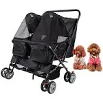 Dporticus Double Pet Stroller Foldable Stroller for 2 Dogs Cats Two-Seater Carrier Strolling Cart for Dog Cat and More Multiple Colors