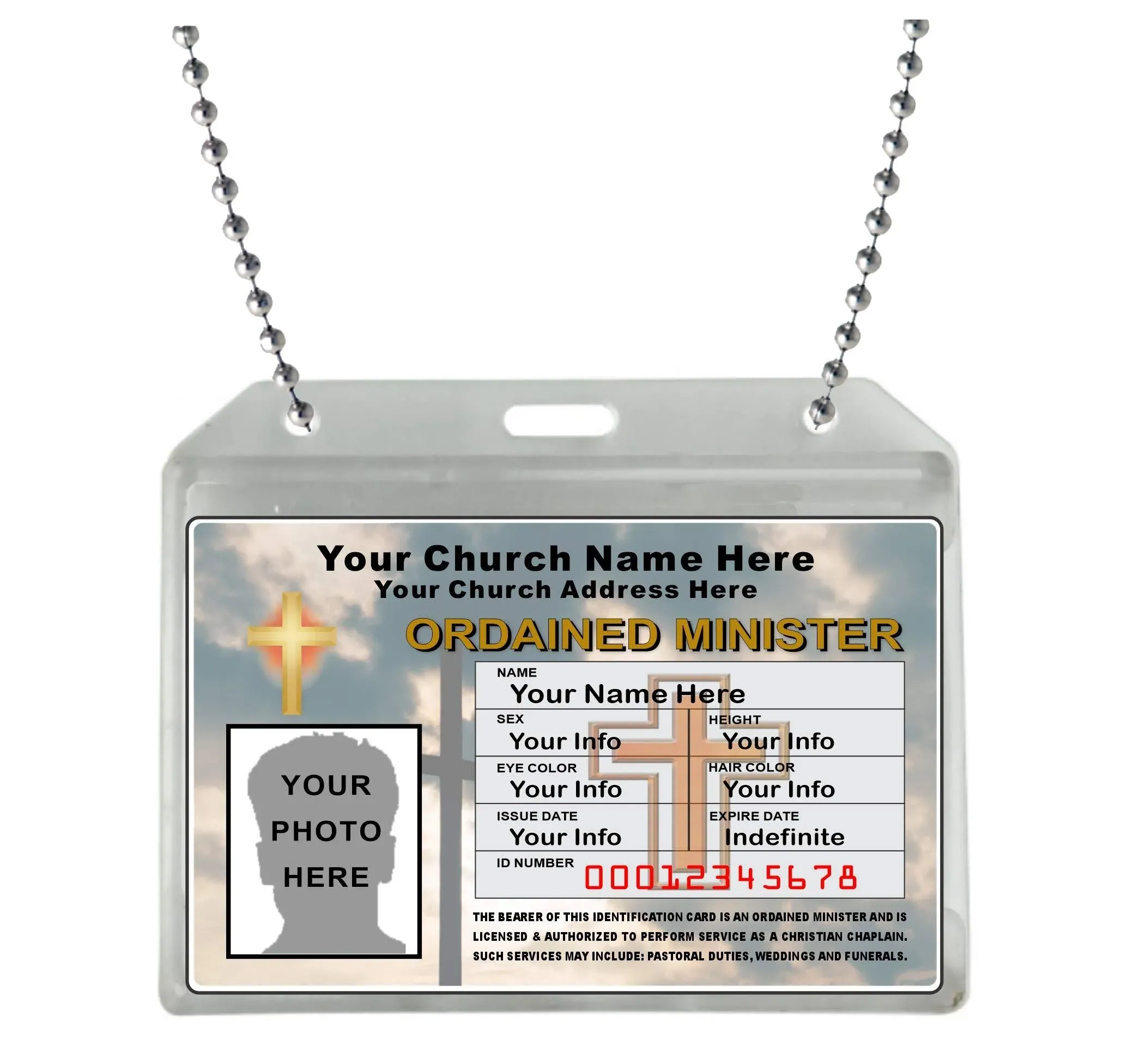 Ordained Minister ID Card - Custom with Your Photo and Information - Church Identification