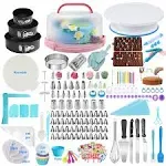 Gawren-H&E 678 PCS Cake Decorating Kit, Cake Decorating Supplies Kit with Cake Carrier,Springform Pans,74 Piping Tips,Chocolate Molds,Rotating Turntable,Fondant Tools - Cake Baking Supplies Kit Set