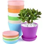 KINGLAKE 8 Pcs 4" Plastic Plant Flower Seedlings Nursery Pot/Pots Planter Colorful Flower Plant Container Seed Starting Pots with Pallet and Drainage Holes for Home Garden Flowers Plants,8 Colors