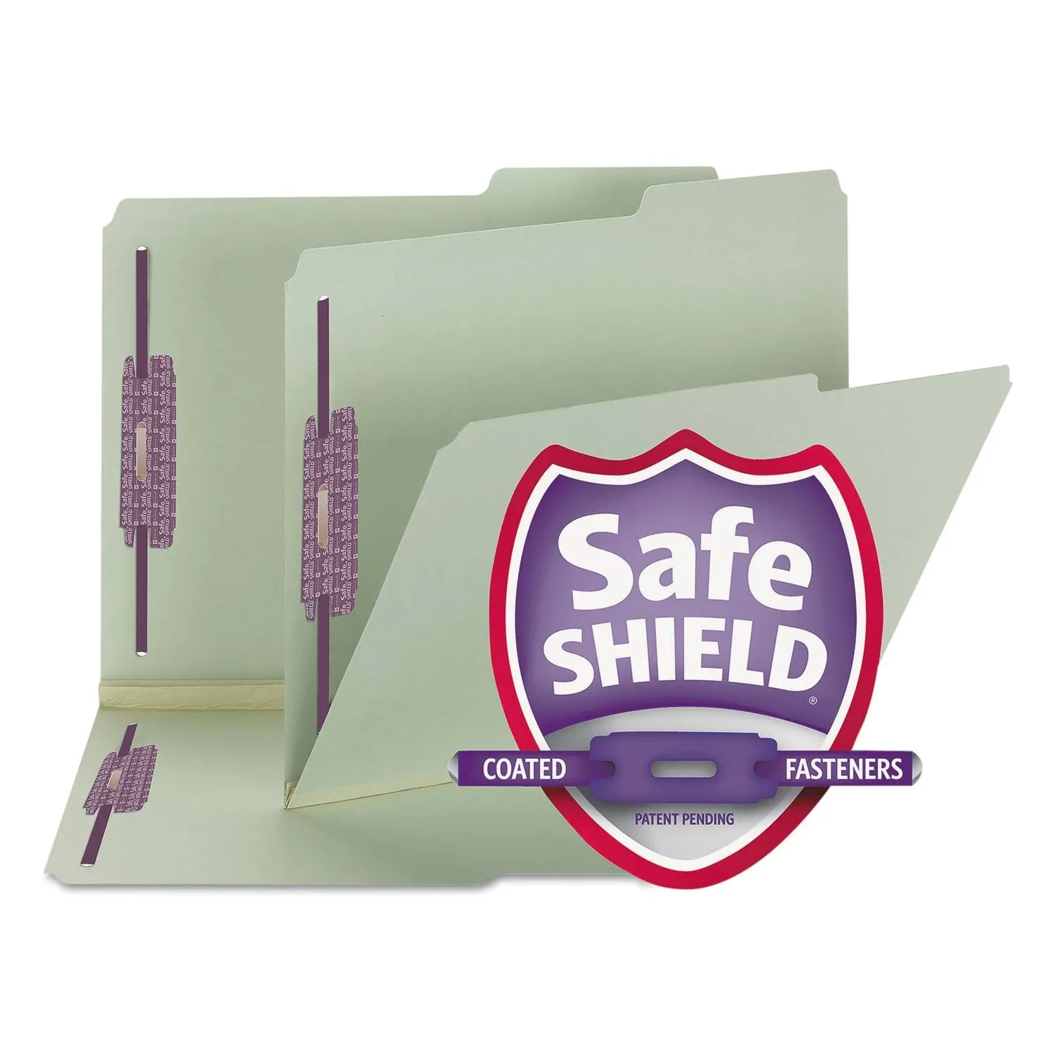 Smead® Recycled Pressboard Folders w/Two SafeSHIELD Fasteners, 2/5-Cut Tab, Right of Center, 2&quot; Exp, Letter Size, Gray-Green, 25/Box - M-618441-3947 - Box of 1