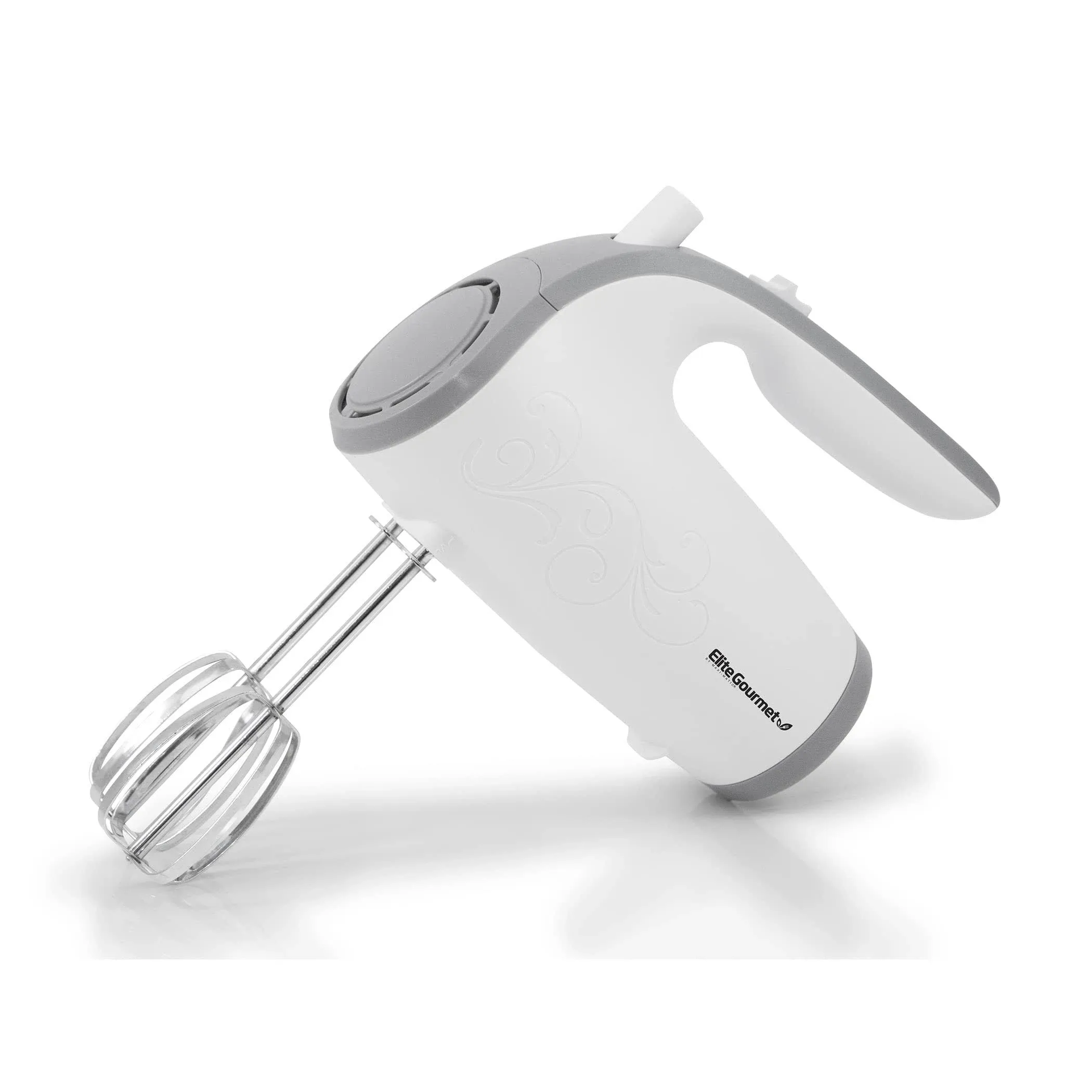 Elite Gourmet EHM-003X Ultra Power Electric 5-Speed Kitchen Hand Mixer, White. 