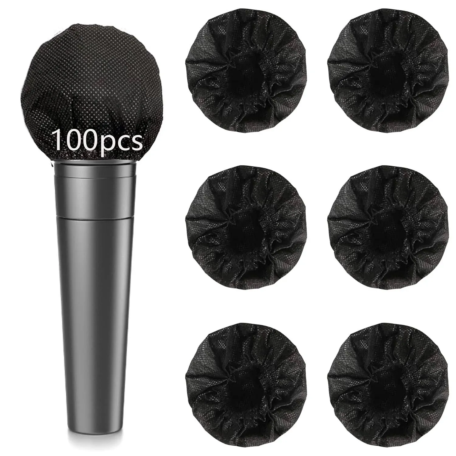 100 Pieces Disposable Mic Covers Non-Woven Individually Wrapped Mic Cover BLACK