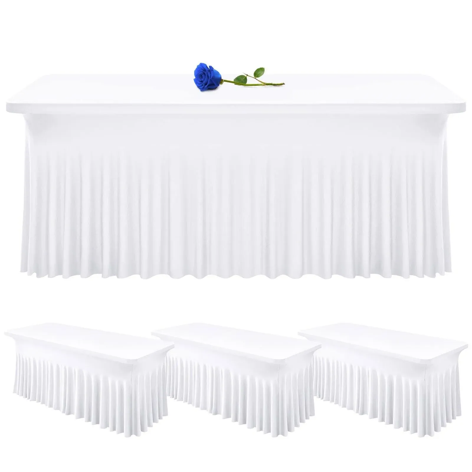 lumaycens 4 Pack White Table Skirt for Rectangle Tables 6 ft Spandex Table Skirts ...