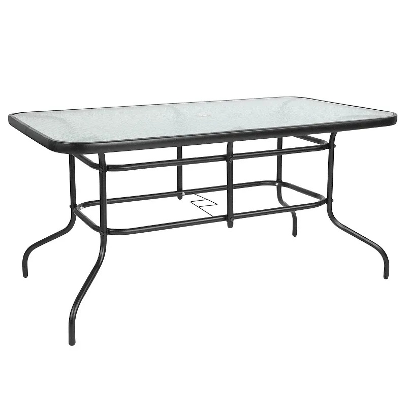 Flash Furniture Tempered Glass Metal Table with Umbrella Hole