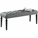 Roundhill Furniture Leviton Fabric Tufted Turned Leg Dining Bench Gray