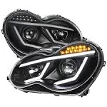 Fits 2001-2007 Mercedes Benz W203 C230 C240 Led Strip Projector Headlights Black