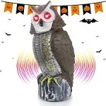 molemo Solar Bird Repellent, Owl Decoy Bird Deterrent Devices Outdoor with Flashing Eyes & Realistic Sound & Rotating Head, Intelligent Animal Repeller for Home, Garden, Patio, RV, Halloween