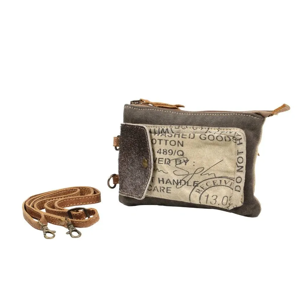 Myra Bag Stamp Pocket Upcycled Canvas Wristlet Pouch Bag S-1223