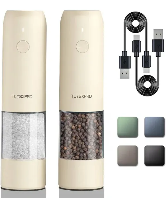 Electric Salt and Pepper Grinder Set, USB Rechargeable, Automatic Salt and Pepper Mill Grinder with Adjustable Coarseness, Electric Salt Shakers, LED Light, Refillable (2 Packs, Black)