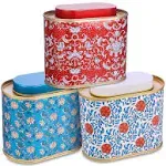 3-Pack Large Tea Tins with Lid - Oval Shaped Metal Canisters for Loose Tea Coffee Herbs and More