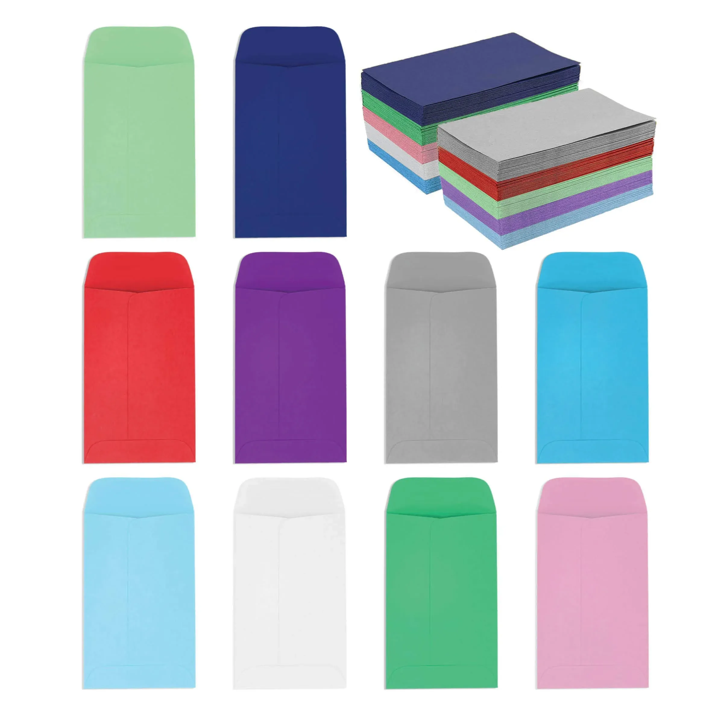 Coin and Small Parts Envelopes 2.25&#034;X 3.5&#034; with Gummed Flap 10 Assorted Colors