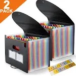 2 Pack A4 Size Accordian File Organizer Expanding File Folder with 24 Pockets