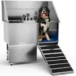 Kanis Professional Stainless Steel Dog Bathing Station - Dog Grooming Tub w/Ramp, Storage Drawer, Floor Grate & Faucet/Dog Bathtub for Large, Medium