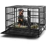 ICLBC 48 inch Heavy Duty Dog Crate,Large Metal Escape Proof Dog Cage Kennel,Indestructible high Anxiety Dog Crate for Outdoor and Indoor with Lock, Double Door & Removable Tray, Black