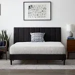 Lucid Queen Bedframe with Vertical Channeled Headboard — Upholstered Platform Bed — Easy Assembly — Queen Size — No Box Spring Needed — Black Color