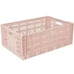 Foldable Storage Bins Plastic Crate for Storage Collapsible Crate Utility Stackable Box Large Milk Tea