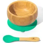 Baby Bamboo Stay Put Suction Bowl + Spoon, Green