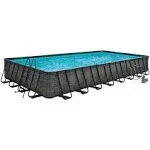 Funsicle Oasis Designer Outdoor Rectangular Frame Above Ground Swimming Pool Set with Accessories and Maintenance Kit, Dark Herringbone Gray