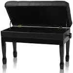 GRIFFIN Genuine Leather Duet Piano Bench Seat | Black Wood Keyboard Guitar Stool