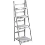 Babion Foldable Plant Shelf, White Ladder Shelf, Wood Rustic Ladder Bookshelf, Indoor Plant Stand, Ladder Shelves for Patio Garden- White