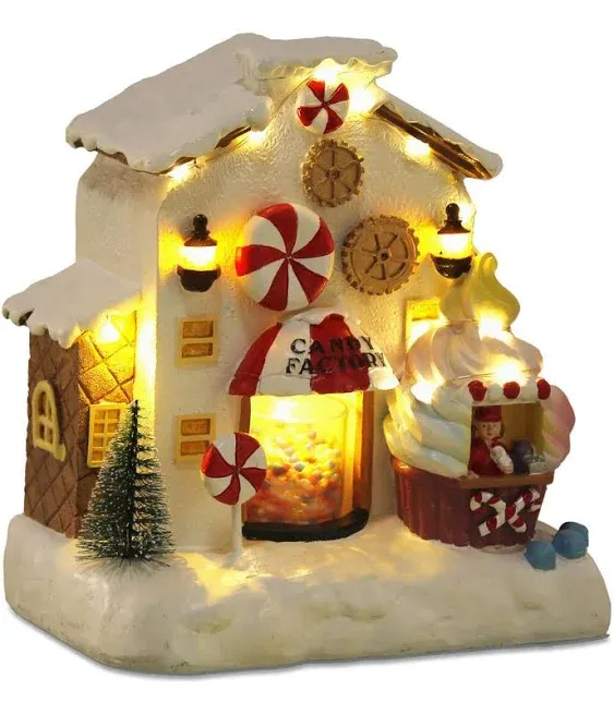 innodept12 Christmas Animated Gingerbread House Decor - Christmas Collectible Buildings Gingerbread House Village Candy Factory, Multi