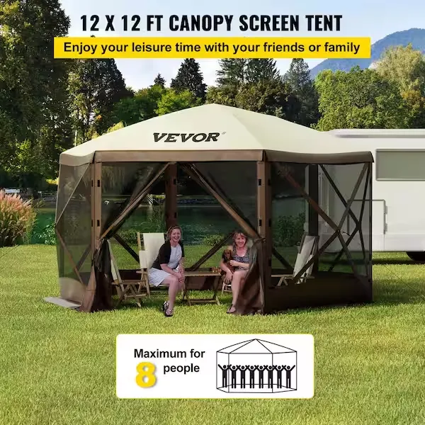 VEVOR Pop Up Gazebo Tent 6 Sided Camping Canopy Sun Shelter