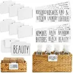 Talented Kitchen 8 Pack Metal Basket Labels Clip On Holders w/ 70 Household Labels for Storage Bins, Bin Clips Labels Tags for Organizing Home, White