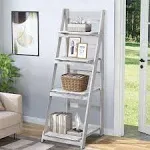 Babion 4-Tier Ladder Shelf, Plant Shelf Ladder Shelves White Folding Shelf Stable Wooden Shelf Freestanding Plant Shelves Flowerpot Stand Indoor Ladder Bookshelf for Office, Bedroom, Balcony (White)