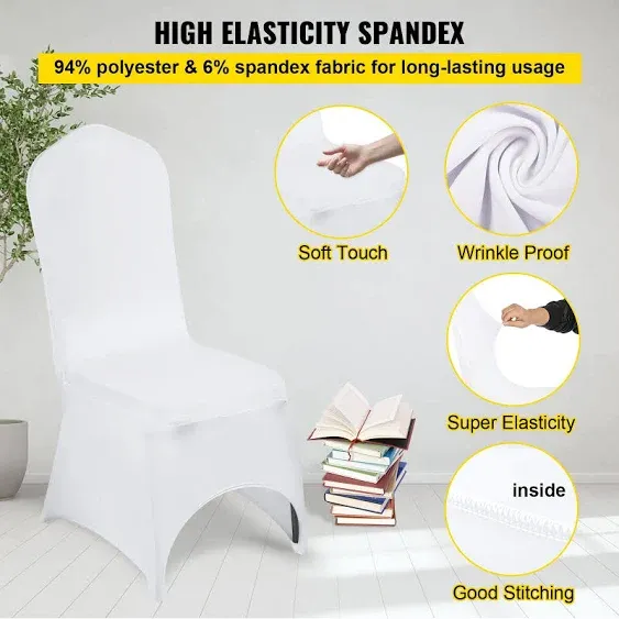 VEVOR White Chair Covers Polyester Spandex Chair Cover for Party Wedding Banque Chair Covers,100 Pcs, Arched-Front Chair Cover