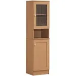 Hodedah 63" Tall Slim Open Shelf Plus Top and Bottom Enclosed Storage Kitchen Pantry - Beech