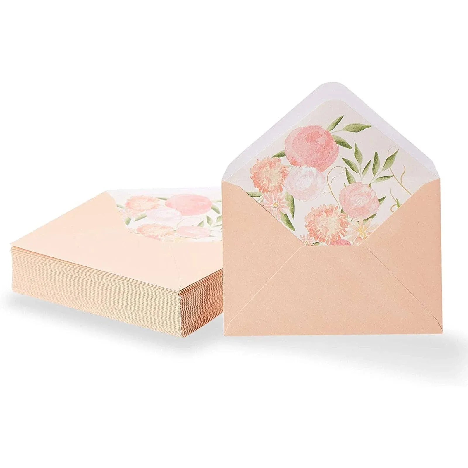 Paper Junkie A1 Invitation Envelopes, Peach with Floral Lining (3.6 x 5.1 In, 50 Pack)