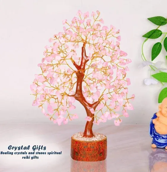 Rose Quartz Tree - Feng Shui Crystal Tree - Pink Tree - Spiritual Decor - Crystal Bonsai Tree - Gemstone Tree - Pink Quartz Crystal - Pink Desk Accessories - Positive Energy - Rock Spiritual Tree