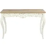 LuxenHome Victorian Off White and Natural Wood Console and Entry Table