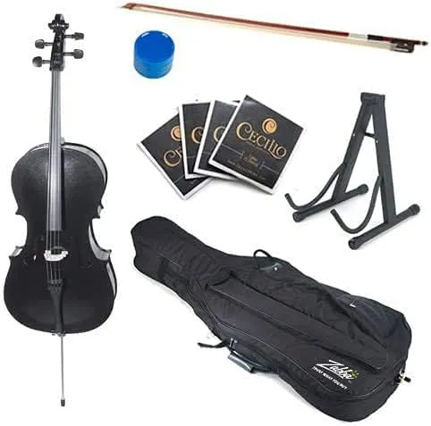 Cecilio Full Size 4/4 CCO-Black Student Cello, Stand, Extra Set Strings, Bow, Rosin, Bridge & Soft Case