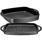 Bruntmor 2-in-1 Pre-seasoned Square Cast Iron Dutch Oven With Dual Handles, N...