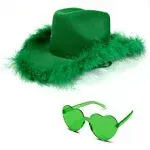 Green Cowboy Hat withat th Feather and Heart Shaped Sunglasses, Cowgirl Hat f...